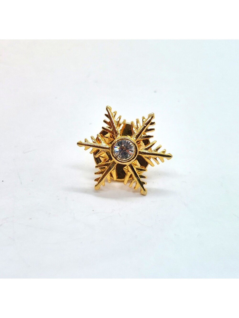 Vintage Snowflake Pin Clear Rhinestone Center Winter Christmas Holiday Lapel